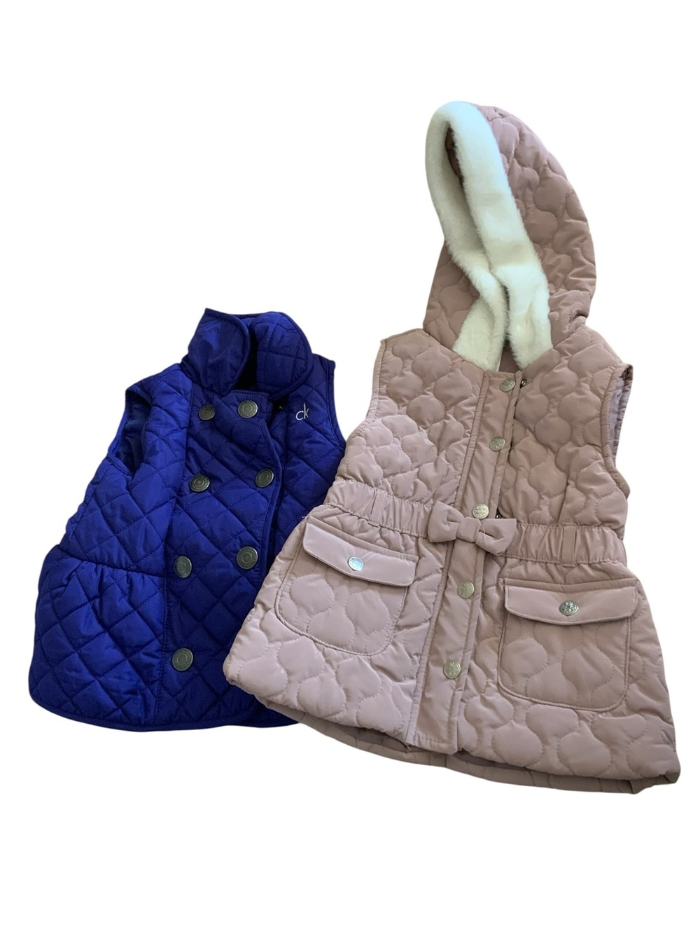 Bundle 2 Calvin Klein Girls' Quilted Hooded Vest - Pink and purple SZ 4